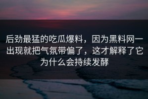 后劲最猛的吃瓜爆料，因为黑料网一出现就把气氛带偏了，这才解释了它为什么会持续发酵